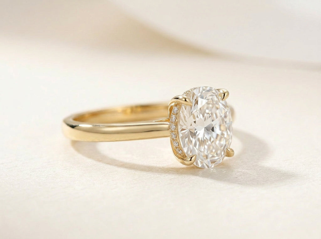 CASALYA Signature Oval Ring side view with hidden pavé halo detail