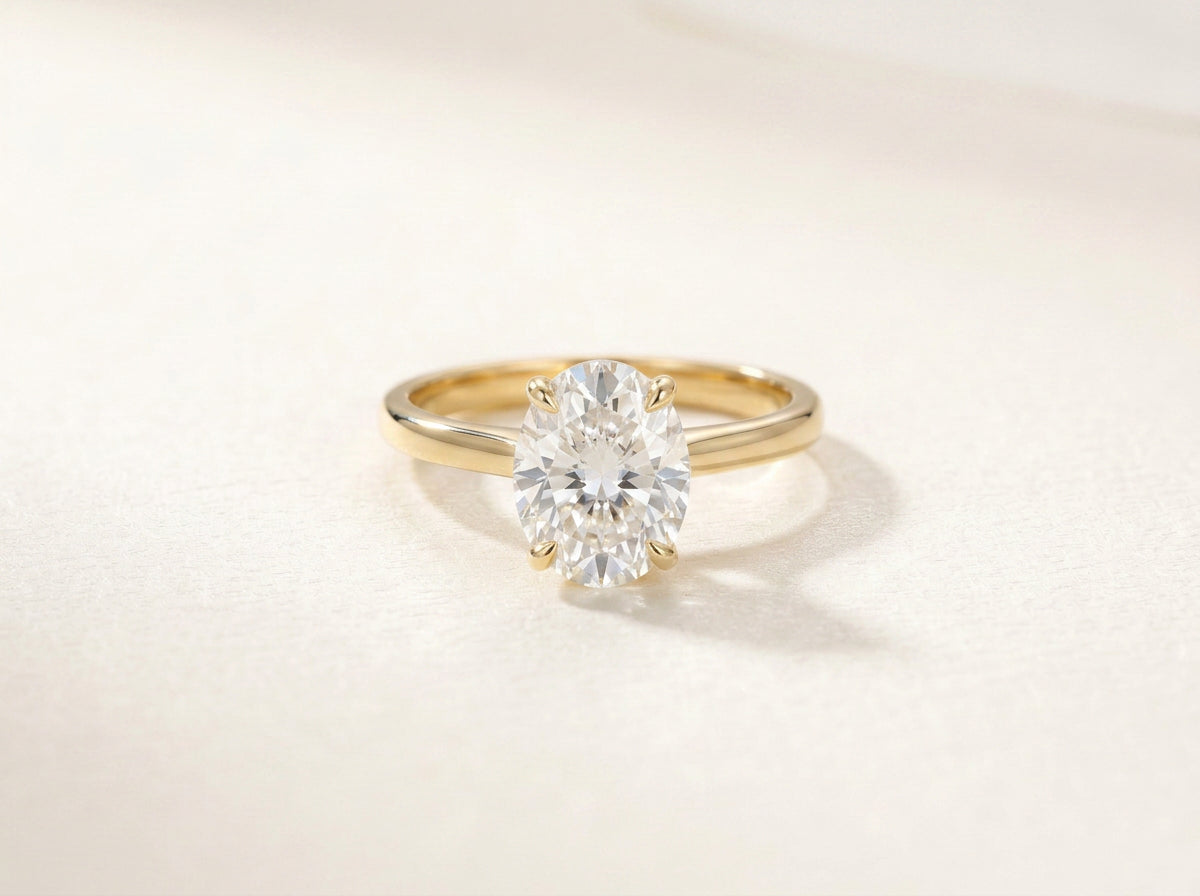 CASALYA Signature Oval Ring frontal studio view with oval moissanite and gold band